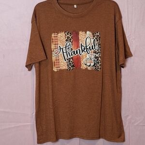 Orange Thankful Thanksgiving Short Sleeve Crew Neck Graphic Tee size 2X